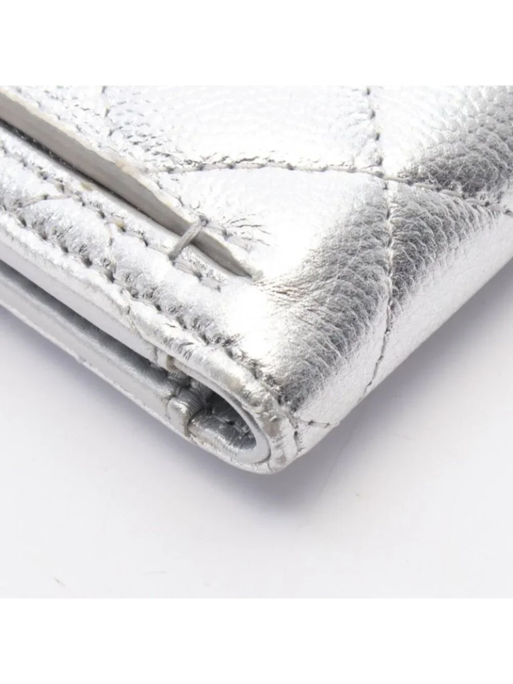 Chanel Trifold Wallet Classic Small Flap Silver Caviar Leather Quilted